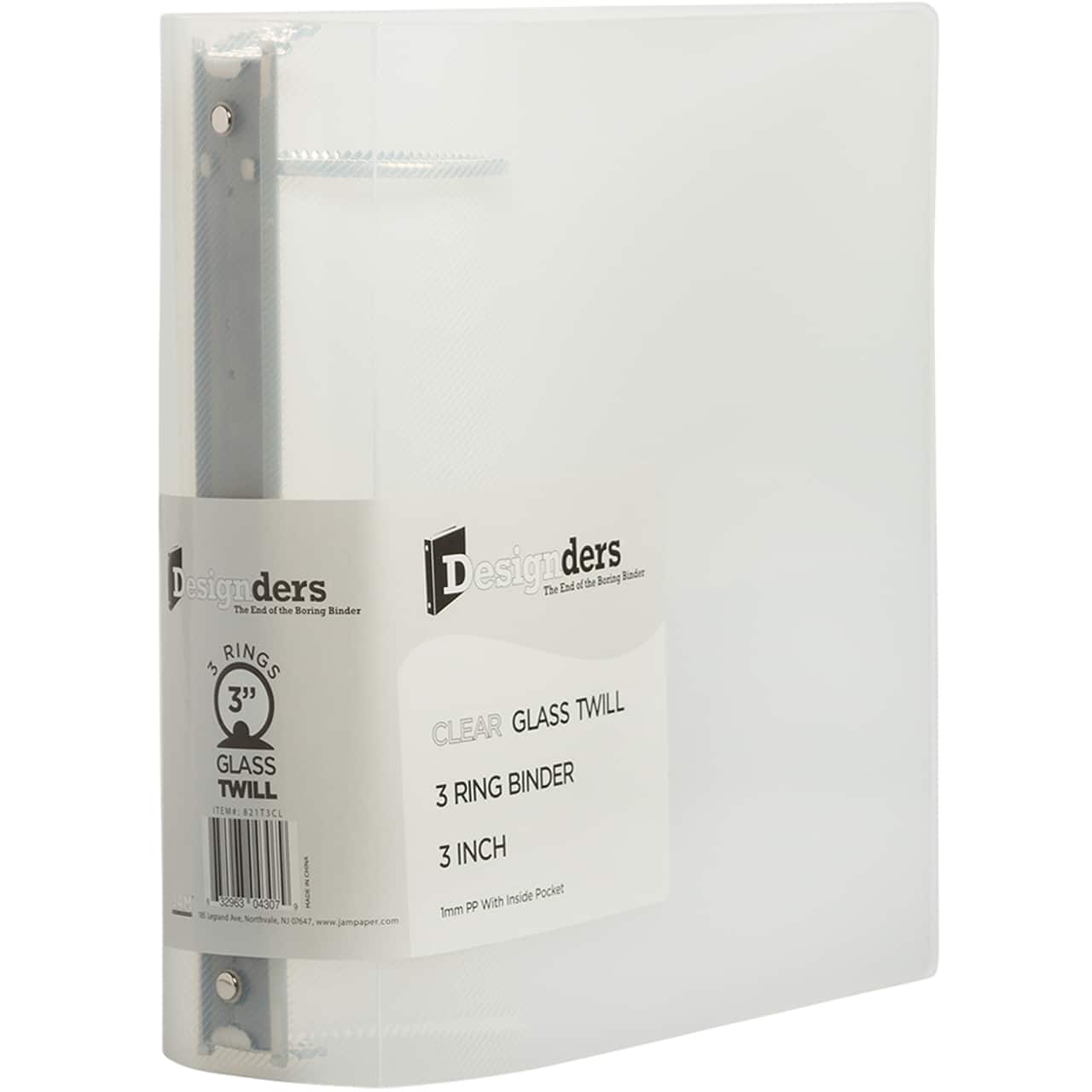 JAM Paper Designders® 3" Clear Plastic 3 Metal Ring Binder